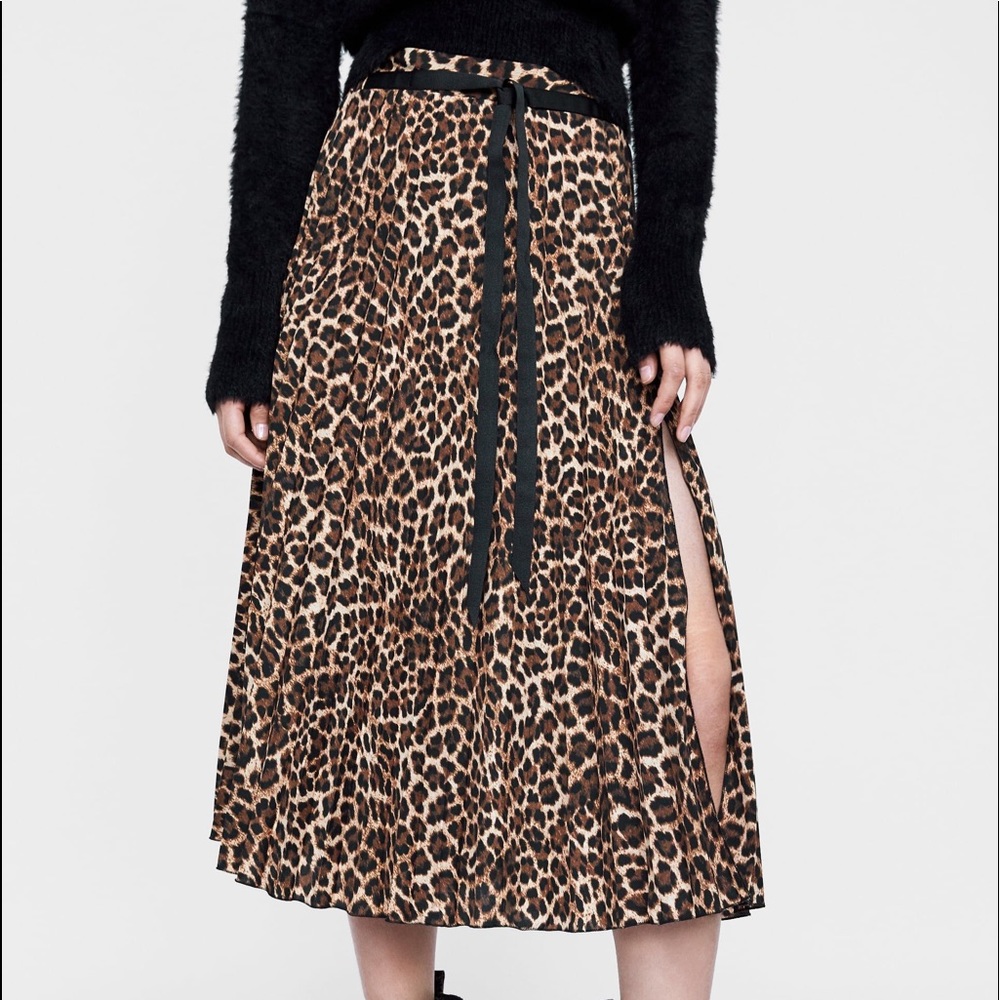 Zara Leopard Print Midi Skirt in Brown and Black